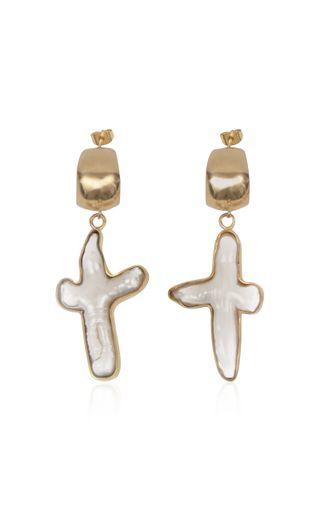 Mudd Pearl + Large 14k Gold-Plated Earrings