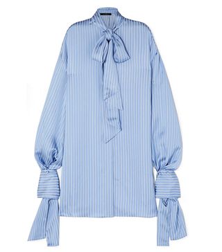 RokH + Open-Back Tie-Detailed Striped Satin Blouse