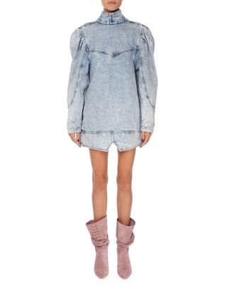 Isabel Marant + Rholmy Long-Sleeve High-Neck Denim Dress