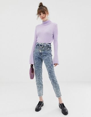 ASOS + Farleigh Slim Mom Jeans With Diamonte Double Belt