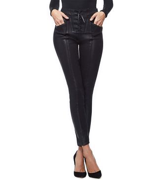 Good American + Coated Lace-Up High Waist Skinny Jeans