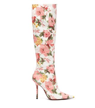 Vetements + Floral Print Leather Knee High Boots