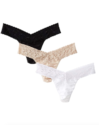 Hanky Panky + Low Rise Organic Cotton Thongs With Lace (Pack of 3)