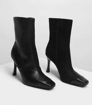 Charles and Keith + Dual Textured Ankle Boots