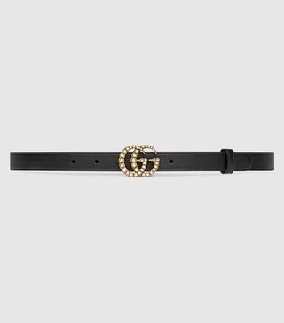 Gucci + Leather Belt with Pearl Double G Buckle