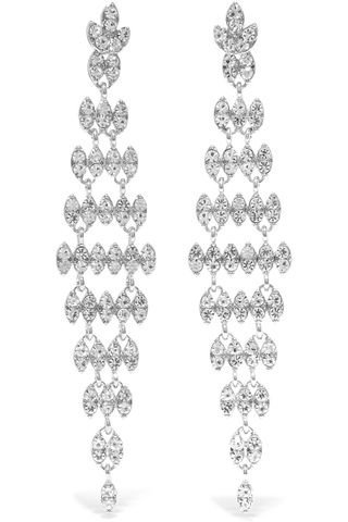 Kenneth Jay Lane + Silver and Rhodium-Plated Crystal Earrings