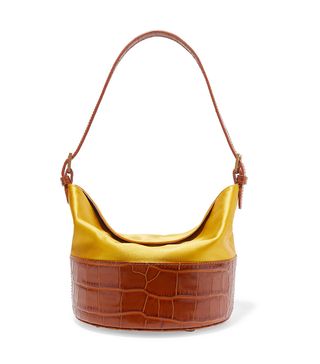 By Far + Jamie Duchesse-Satin and Croc-Effect Leather Shoulder Bag