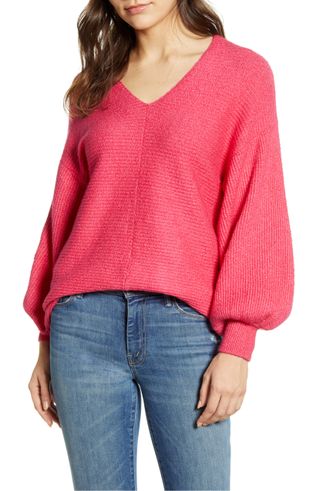 1. State + Blouson Sleeve V-Neck Sweater
