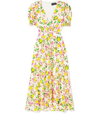 Saloni + Lea Printed Silk Crepe de Chine Midi Dress