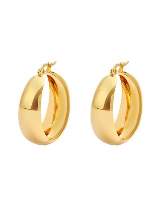 Edforce Stainless Steel + Gold Pleated Round Hoop Earrings