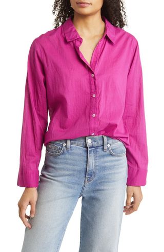 Nic+Zoe + Crinkle Button-Up Cotton Shirt