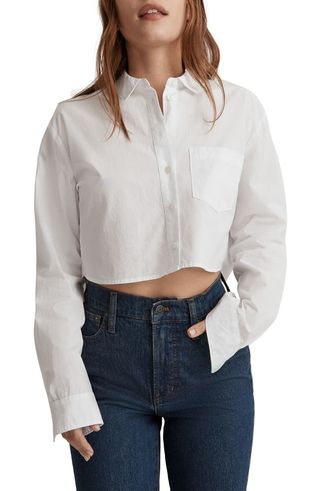 Madewell + Oversize Cotton Poplin Crop Button-Up Shirt