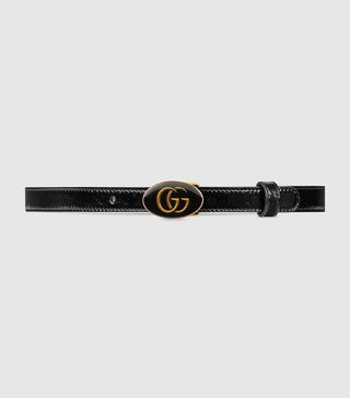 Gucci + Leather Belt With Oval Enameled Buckle
