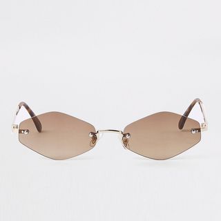 River Island + Gold Tone Slim Hexagon Sunglasses