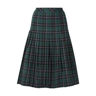 Sandy Liang + Checked Pleated Cotton-Canvas Midi Skirt