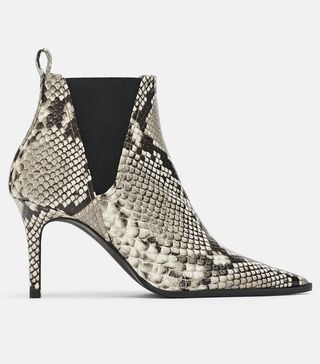 Zara + Snakeskin Print Leather Ankle Boots