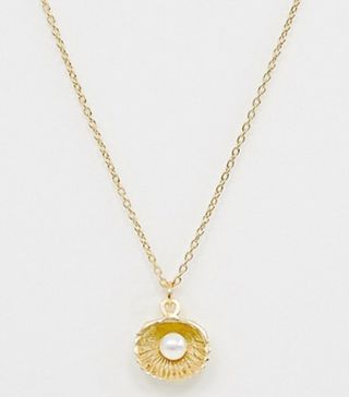 ASOS Design + Sterling Silver in Gold Plate Necklace With Pearl and Shell