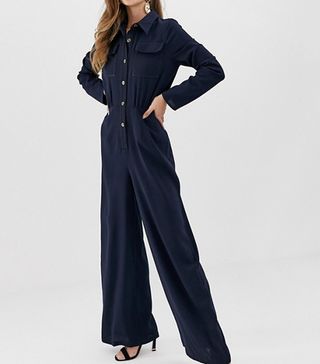 ASOS Design + Shirt Jumpsuit With Pocket Front and Stitching Detail