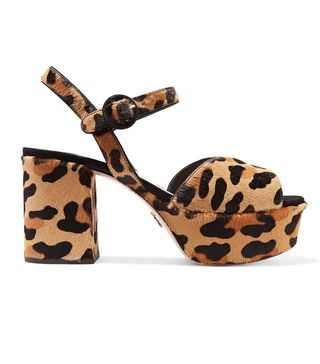 Prada + Leopard-Print Calf Hair Platform Sandals