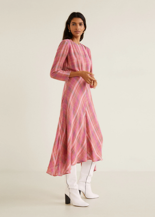 Mango + Check Pattern Midi Dress