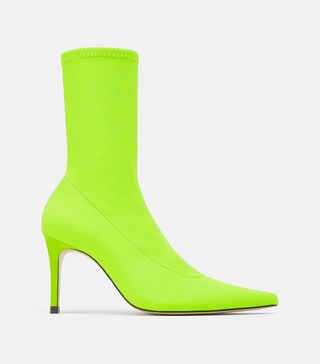 Zara + Fluorescent Sock Style Heeled Ankle Boots