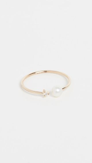 Mizuki + Small Open Pearl & Diamond Ring