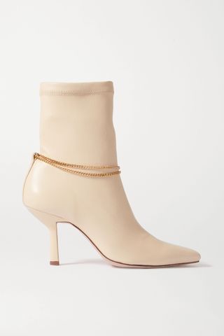 Porte & Paire + Chain-Embellished Leather Ankle Boots
