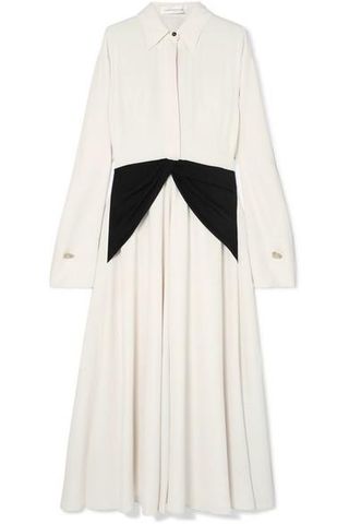 Victoria Beckham + Embellished Silk-Paneled Crepe de Chine Dress