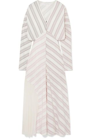 Victoria Beckham + Paneled Striped Silk and Chiffon Dress