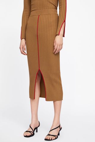 Zara + Ribbed Skirt With Contrasting Piping