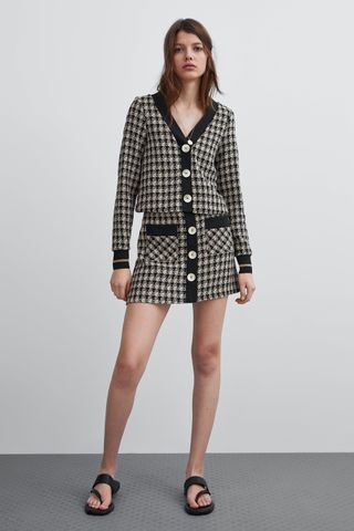 Zara + Tweed Mini Skirt With Buttons