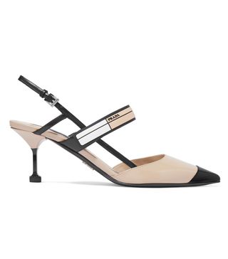 Prada + Logo-Embossed Rubber and Patent-Leather Slingback Pumps