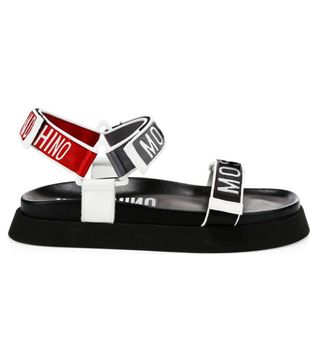Moschino + Logo Flat Slingback Sandals