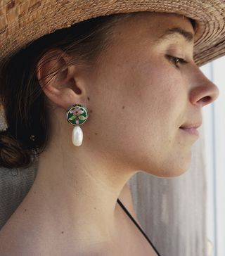 NST + Cloissoné Coin and Drop Pearl Earrings