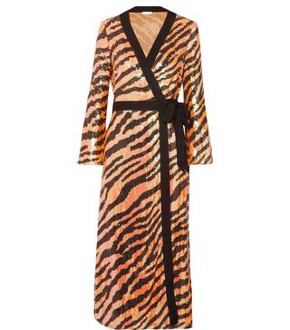 Rixo + Gigi Tiger-Print Sequined Chiffon Wrap Dress