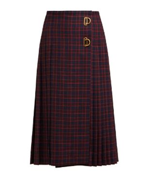 Burberry + Pleated Tartan Wool Skirt