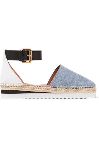 See by Chloé + Leather and Denim Platform Espadrilles