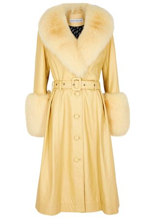 Saks Potts + Foxy Yellow Fur-Trimmed Leather Coat
