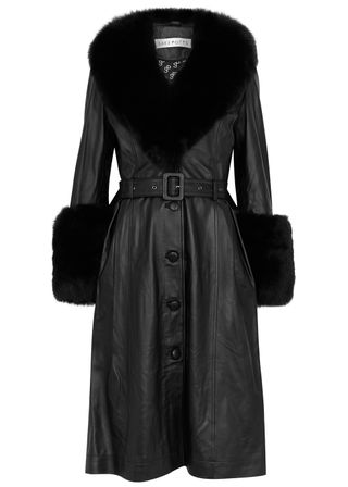 Saks Potts + Foxy Black Fur-Trimmed Leather Coat