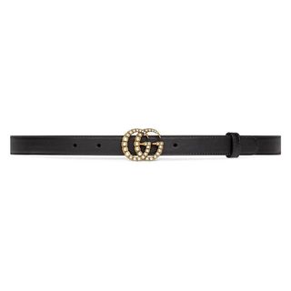 Gucci + Leather Belt With Pearl Double G Buckle