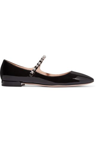 Miu Miu + Crystal-Embellished Patent-Leather Mary Jane Ballet Flats