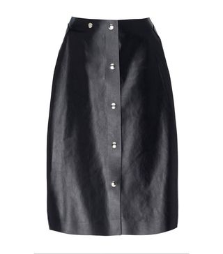Victoria Beckham + Button-Up Leather Midi Skirt