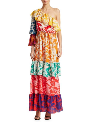 Borgo de Nor + Penelope One-Shoulder Silk Ruffle Dress