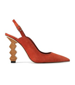 Zara + Geometric Heel Leather Slingback Shoes