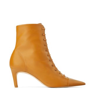 Zara + Leather Lace-Up Mid-Heel Ankle Boots