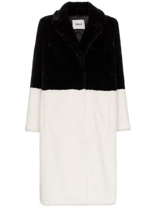 Stand + Maribel Single Breasted Bi Colour Faux Fur Coat