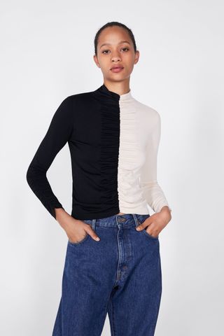 Zara + Colourblock Sweater With Rouching