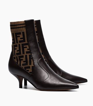 Fendi + Brown FF Logo 45 Stretch Leather Booties
