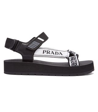 Prada + Logo-Embroidered Sandals