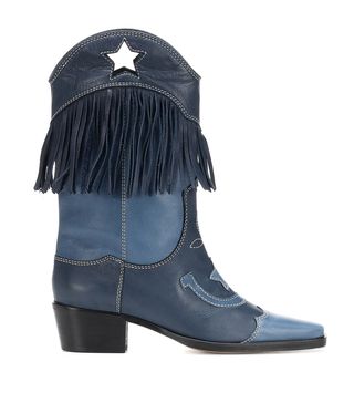 Ganni + Texas Fringes Leather Cowboy Boots